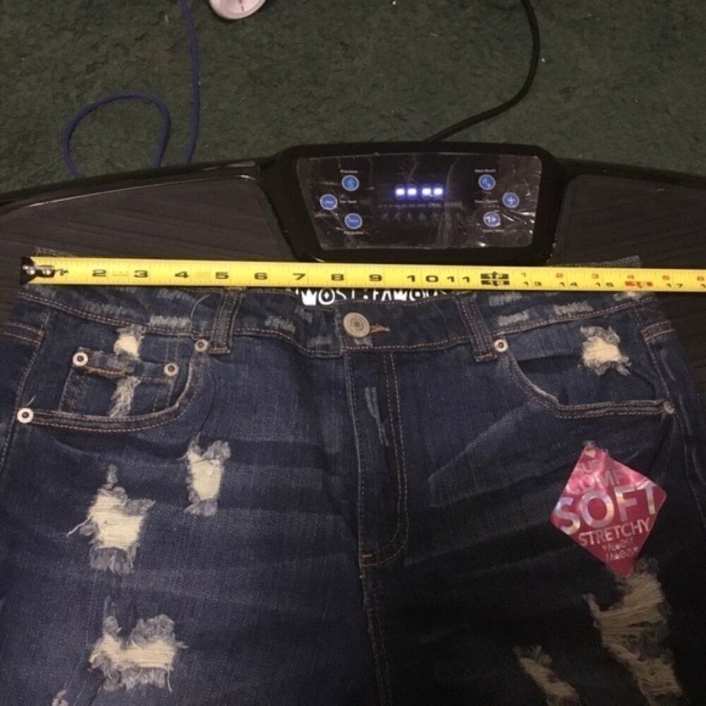 Almost Famous Dark Wash Distressed Destroyed bottom cuff Jean Denim shorts 13 - Picture 7 of 12